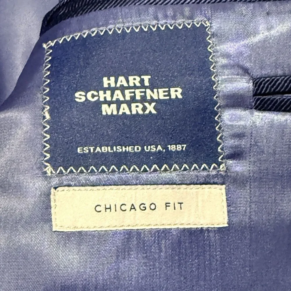 Hart Schaffner Marx Chicago Fit Men’s 46S Solid Navy Blue Wool Blend Blazer Coat